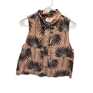 Everly Brown Floral Ginko‎ Sleeveless Blouse Tie Neck Size M